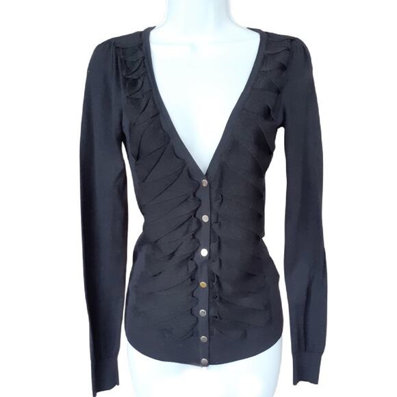 Ted Baker Black V-neck Cardigan Sweater Ribbon Applique - Picture 1 of 8